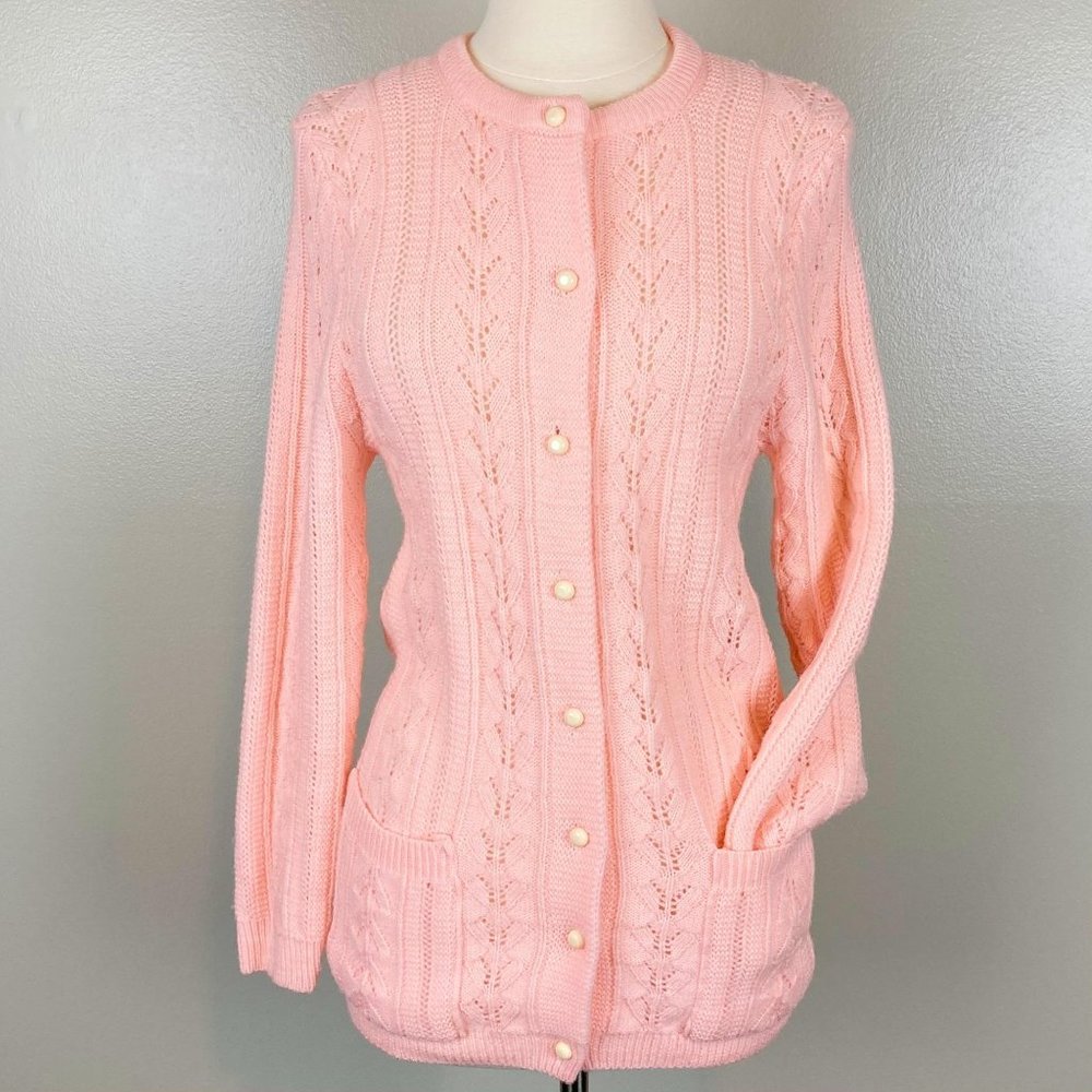 COLLEGE POINT - M - VINTAGE Pink Cardigan